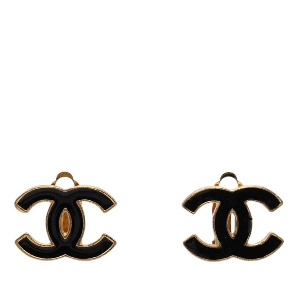 CHANEL Black Logo Earrings